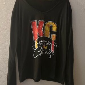 SHEIN Black Long Sleeve Tee with Red & Yellow KC Chiefs Graphic